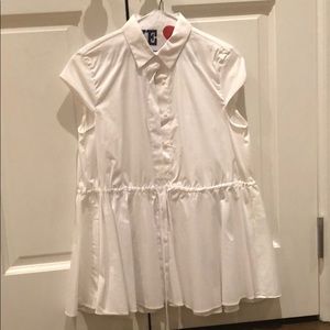 Zara Capped-sleeve blouse with drawstring.